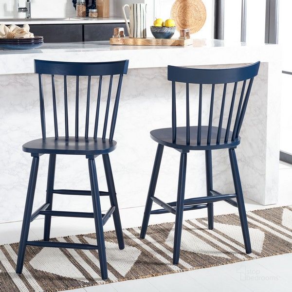 The appearance of Providence Counter Stool in Navy designed by Safavieh in the modern / contemporary interior design. This navy piece of furniture  was selected by 1StopBedrooms from Providence Collection to add a touch of cosiness and style into your home. Sku: BST8505E-SET2. Material: Wood. Product Type: Barstool. Image1