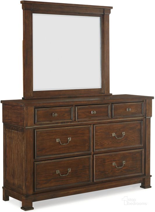 The appearance of Providence Dark Oak Mirror designed by New Classic in the transitional interior design. This brown piece of furniture  was selected by 1StopBedrooms from Providence Collection to add a touch of cosiness and style into your home. Sku: B642-060. Product Type: Dresser Mirror. Image1