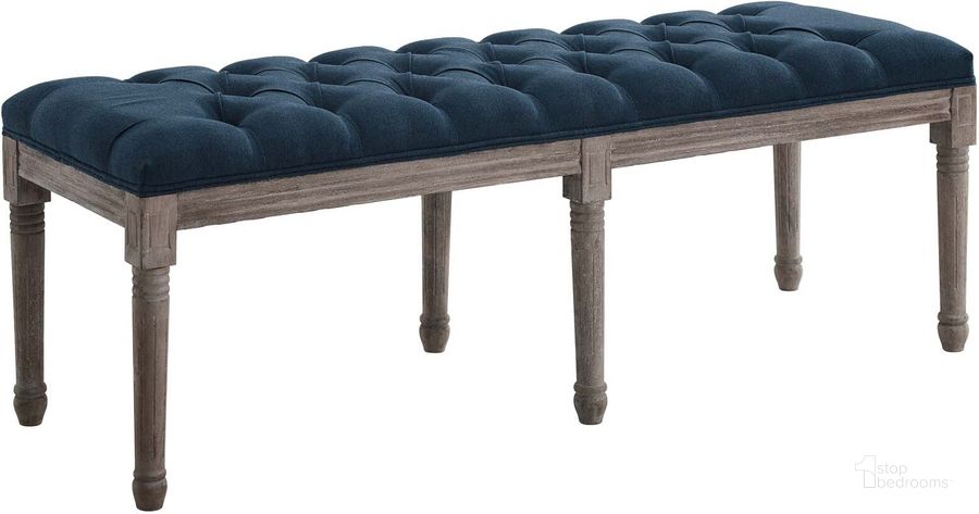 The appearance of Province Navy French Vintage Upholstered Fabric Bench designed by Modway in the modern / contemporary interior design. This navy piece of furniture  was selected by 1StopBedrooms from Province Collection to add a touch of cosiness and style into your home. Sku: EEI-3368-NAV. Material: Wood. Product Type: Bench. Image1