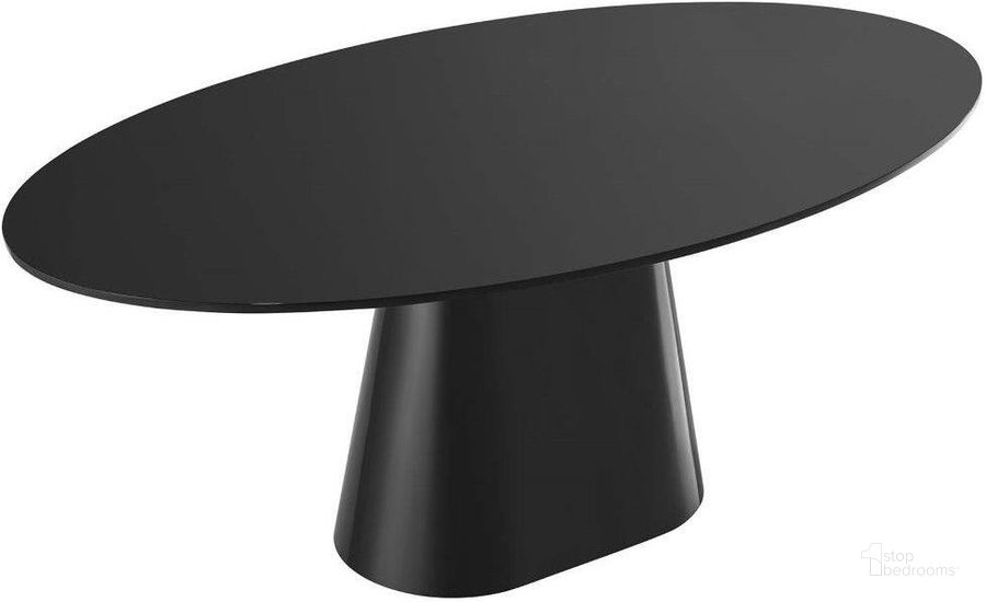 The appearance of Provision Black 75 Inch Oval Dining Table designed by Modway in the modern / contemporary interior design. This black piece of furniture  was selected by 1StopBedrooms from Provision Collection to add a touch of cosiness and style into your home. Sku: EEI-4912-BLK. Table Base Style: Pedestal. Table Top Shape: Oval. Product Type: Dining Table. Material: MDF. Size: 75". Image1