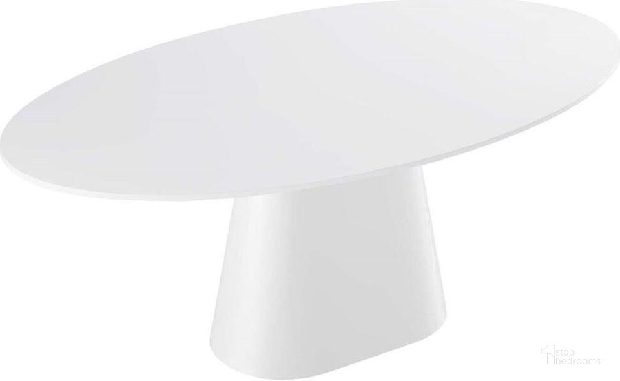 The appearance of Provision White 75 Inch Oval Dining Table designed by Modway in the modern / contemporary interior design. This white piece of furniture  was selected by 1StopBedrooms from Provision Collection to add a touch of cosiness and style into your home. Sku: EEI-4912-WHI. Table Base Style: Pedestal. Table Top Shape: Oval. Product Type: Dining Table. Material: MDF. Size: 75". Image1