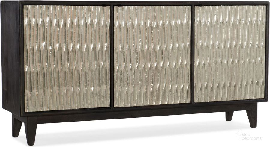 The appearance of Shimmer Silver 3 Door Credenza designed by Hooker in the transitional interior design. This gray piece of furniture  was selected by 1StopBedrooms from Shimmer Collection to add a touch of cosiness and style into your home. Sku: 5716-85001-SLV. Material: Wood. Product Type: Sideboard. Image1