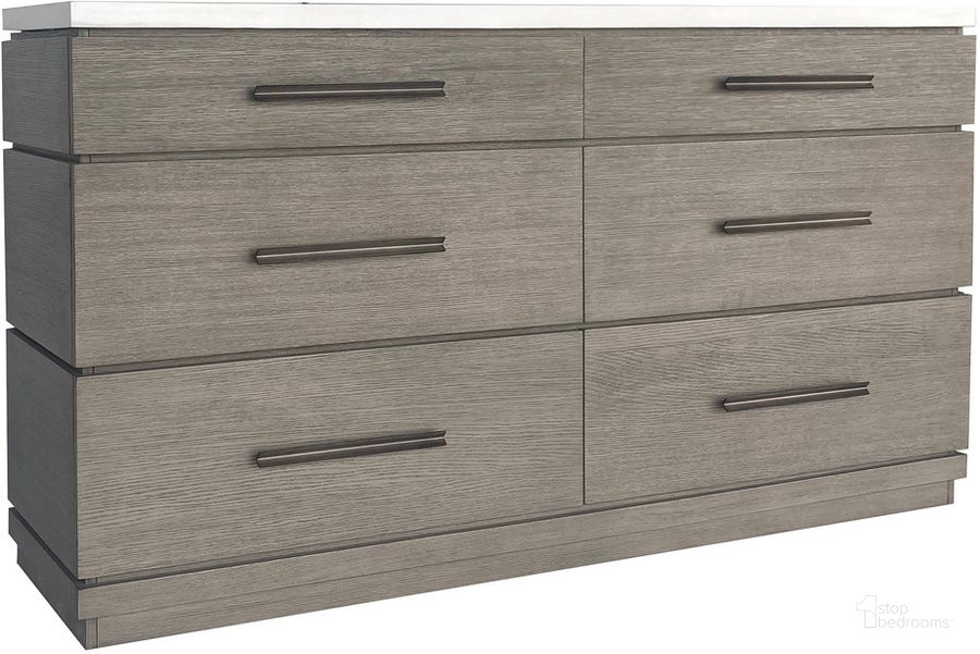 The appearance of Pure Modern Bedroom 6 Drawer Dresser In Grey designed by Parker House in the modern / contemporary interior design. This grey piece of furniture  was selected by 1StopBedrooms from Pure Modern Collection to add a touch of cosiness and style into your home. Sku: BPUR#21706. Product Type: Dresser. Material: Wood Veneer. Image1