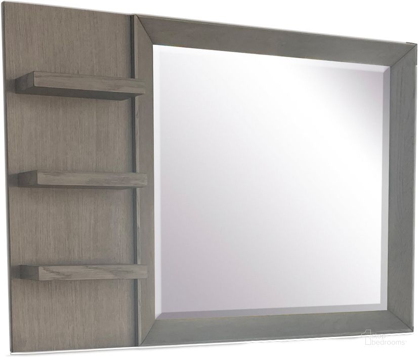 The appearance of Pure Modern Bedroom Mirror with Shelves In Grey designed by Parker House in the modern / contemporary interior design. This grey piece of furniture  was selected by 1StopBedrooms from Pure Modern Collection to add a touch of cosiness and style into your home. Sku: BPUR#3154. Product Type: Mirror. Material: Wood Veneer. Image1