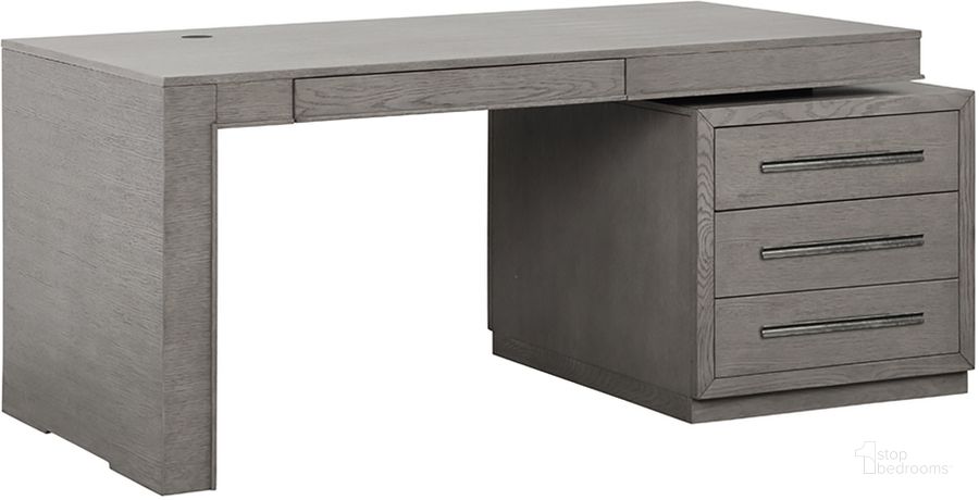The appearance of Pure Modern Executive Desk In Moonstone In Grey designed by Parker House in the modern / contemporary interior design. This grey piece of furniture  was selected by 1StopBedrooms from Pure Modern Collection to add a touch of cosiness and style into your home. Sku: PUR#480;PUR#481. Product Type: Executive Desk. Material: Wood Veneer. Image1