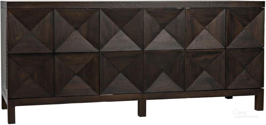 The appearance of Quadrant 3 Door Sideboard In Ebony Walnut designed by Noir in the transitional interior design. This walnut piece of furniture  was selected by 1StopBedrooms from Quadrant Collection to add a touch of cosiness and style into your home. Sku: GCON231EB-3. Product Type: Sideboard. Material: Wood Veneer.