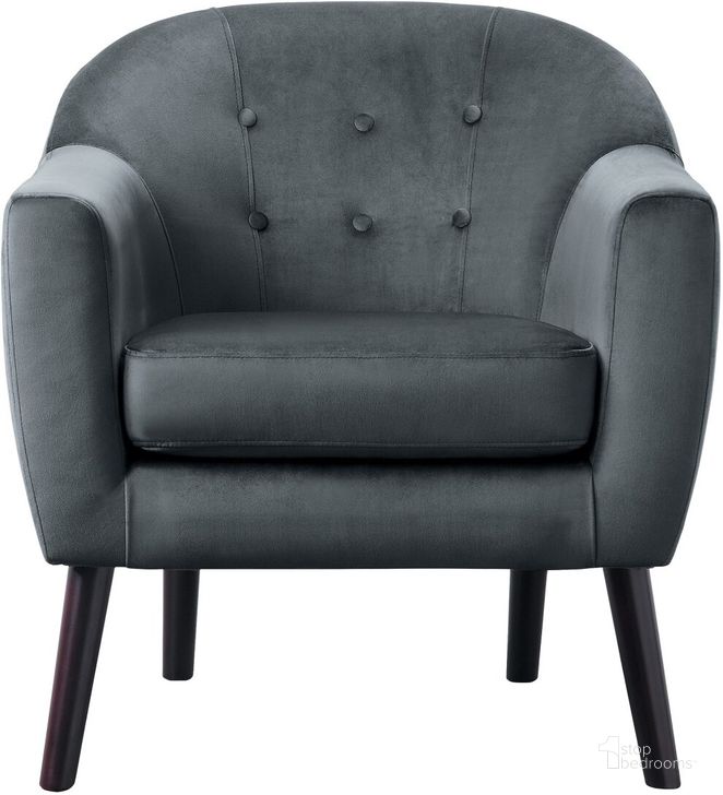 The appearance of Quill Gray Velvet Accent Chair designed by Homelegance in the modern / contemporary interior design. This black piece of furniture  was selected by 1StopBedrooms from Quill Collection to add a touch of cosiness and style into your home. Sku: 1127GY-1. Material: Wood. Product Type: Accent Chair. Image1