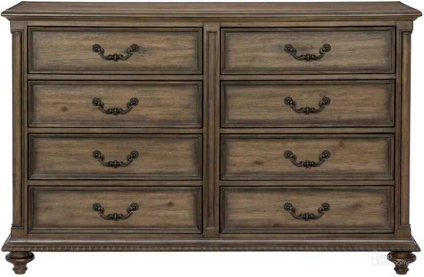 The appearance of Rachelle Weathered Pecan Dresser designed by Homelegance in the transitional interior design. This brown piece of furniture  was selected by 1StopBedrooms from Rachelle Collection to add a touch of cosiness and style into your home. Sku: 1693-5. Material: Wood. Product Type: Dresser. Image1