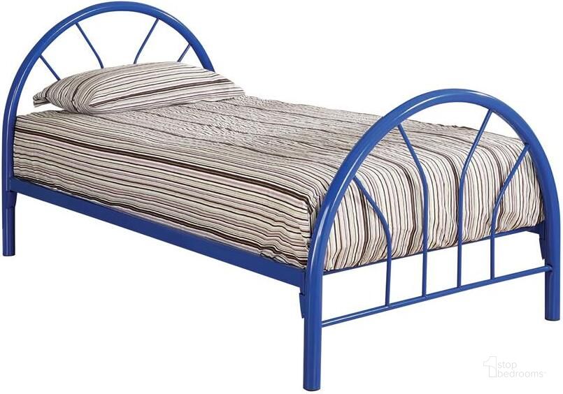 The appearance of Rack em up Blue Twin Metal Bed designed by Coaster in the modern / contemporary interior design. This blue piece of furniture  was selected by 1StopBedrooms from Rack Em Up Collection to add a touch of cosiness and style into your home. Sku: 2389N. Material: Metal. Bed Size: Twin. Product Type: Slat / Spindle Bed. Bed Type: Slat / Spindle Bed. Image1
