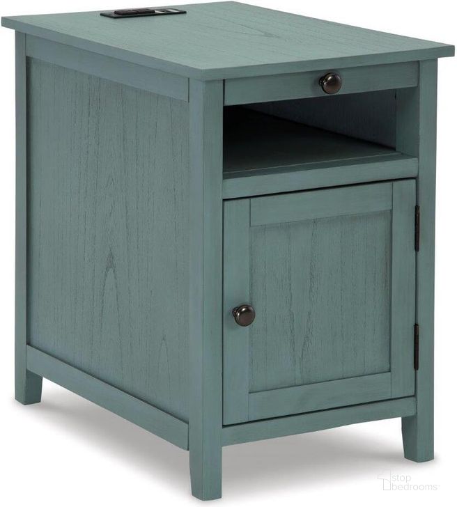 The appearance of Rackton Teal Side Table designed by Bennett Interiors in the transitional interior design. This teal piece of furniture  was selected by 1StopBedrooms from Rackton Collection to add a touch of cosiness and style into your home. Sku: T300-717. Material: Wood. Product Type: Chairside Table. Image1