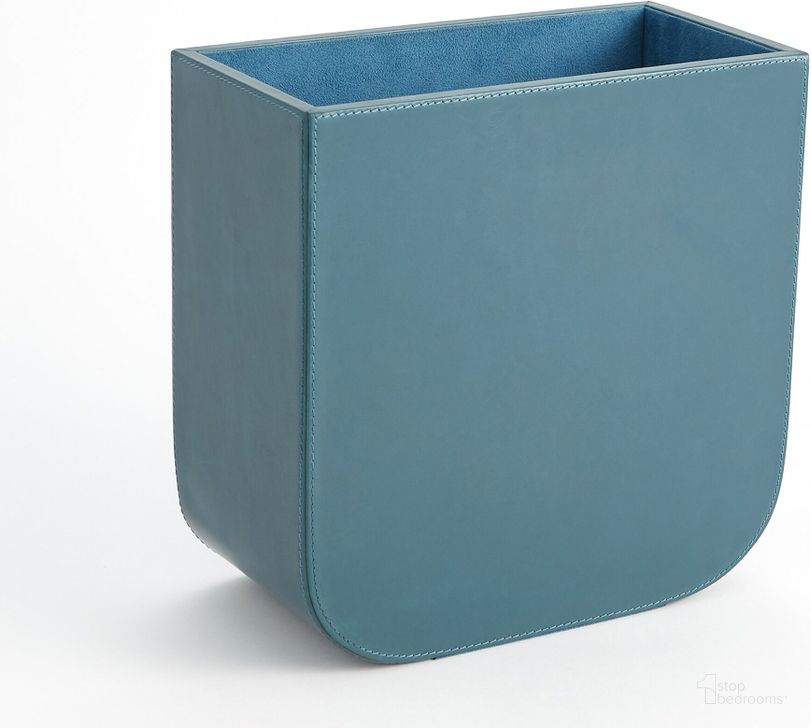 The appearance of Radius Edge Leather Wastebasket In Azure designed by Global Views in the modern / contemporary interior design. This blue piece of furniture  was selected by 1StopBedrooms from Radius Collection to add a touch of cosiness and style into your home. Sku: 9.93738. Material: Leather. Product Type: Basket. Image1