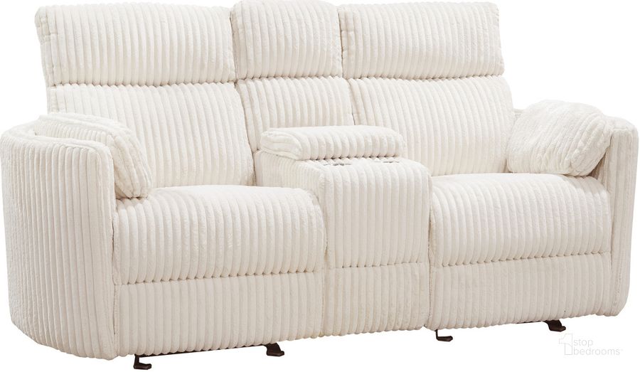 The appearance of Radius Power Glider Reclining Console Loveseat In Off White designed by Parker House in the modern / contemporary interior design. This off white piece of furniture  was selected by 1StopBedrooms from Radius Collection to add a touch of cosiness and style into your home. Sku: MRAD#822CPG-MGIV. Material: Polyester. Product Type: Reclining Loveseat. Image1