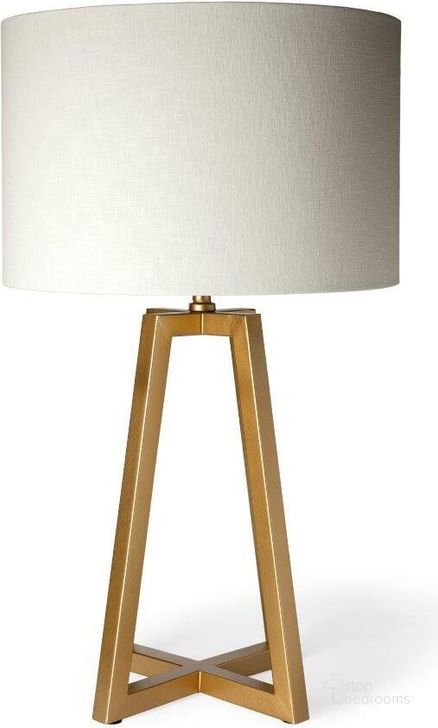 The appearance of Raelynn 29 Inch White-Linen Drum Shade With Gold Metal Frame Table Lamp designed by Mercana in the modern / contemporary interior design. This gold piece of furniture  was selected by 1StopBedrooms from Raelynn Collection to add a touch of cosiness and style into your home. Sku: 68110. Material: Metal. Product Type: Table Lamp. Image1