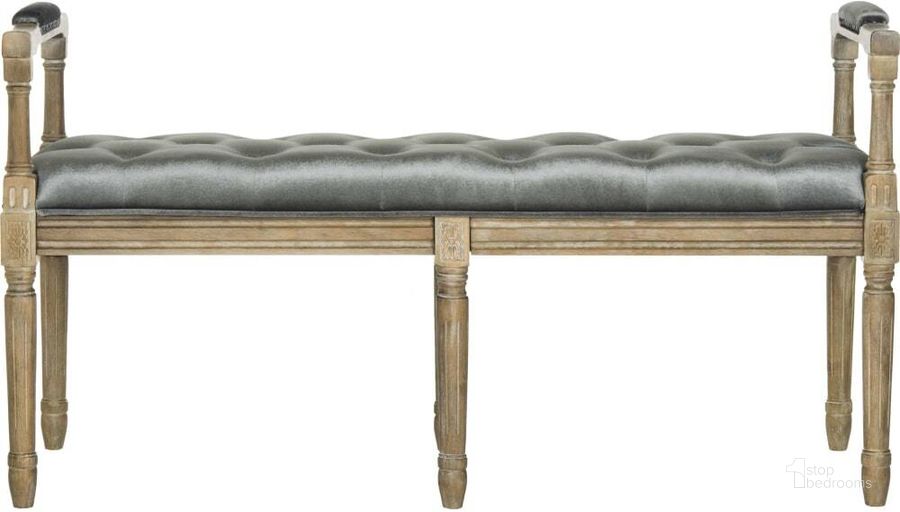 The appearance of Raiden Grey Velvet and Rustic Oak Bench designed by Safavieh in the modern / contemporary interior design. This gray piece of furniture  was selected by 1StopBedrooms from Raiden Collection to add a touch of cosiness and style into your home. Sku: FOX6263B. Product Type: Bench. Material: Iron. Image1