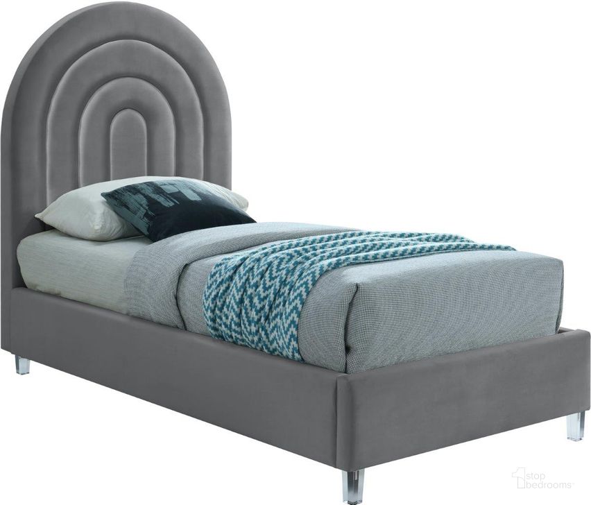 The appearance of Rainbow Velvet Twin Bed In Grey designed by Meridian in the modern / contemporary interior design. This grey piece of furniture  was selected by 1StopBedrooms from Rainbow Collection to add a touch of cosiness and style into your home. Sku: RainbowGrey-T-1;RainbowGrey-T-2. Product Type: Bed. Bed Size: Twin. Material: Velvet. Image1
