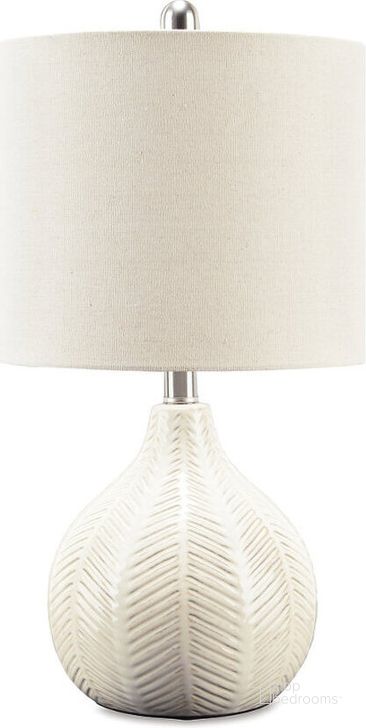 The appearance of Rainermen Off White Table Lamp designed by Signature Design by Ashley in the transitional interior design. This off white piece of furniture  was selected by 1StopBedrooms from Rainermen Collection to add a touch of cosiness and style into your home. Sku: L180024. Material: Ceramic. Product Type: Table Lamp. Image1
