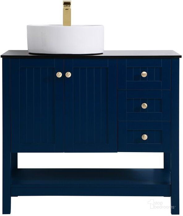 The appearance of Ralph 36 Inch Vessel Sink Bathroom Vanity In Blue designed by Elegant Lighting in the transitional interior design. This blue piece of furniture  was selected by 1StopBedrooms from Ralph Collection to add a touch of cosiness and style into your home. Sku: VF16236BL. Material: Steel. Product Type: Bathroom Vanity. Image1