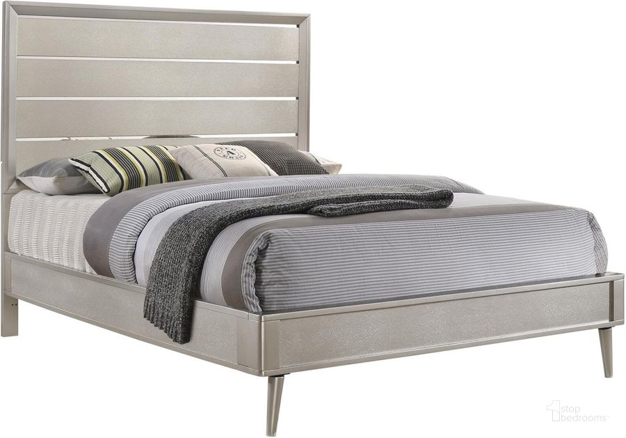 The appearance of Ramon Metallic Sterling Queen Platform Bed designed by Coaster in the modern / contemporary interior design. This gray piece of furniture  was selected by 1StopBedrooms from Ramon Collection to add a touch of cosiness and style into your home. Sku: 222701QB1;222701QB2. Bed Type: Platform Bed. Material: Wood. Product Type: Platform Bed. Bed Size: Queen. Image1