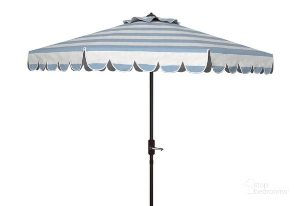 The appearance of Ramona 9Ft Crank Umbrella in Blue and White designed by Safavieh in the transitional interior design. This blue and white piece of furniture  was selected by 1StopBedrooms from Ramona Collection to add a touch of cosiness and style into your home. Sku: PAT8011U. Material: Metal. Product Type: Umbrella. Image1
