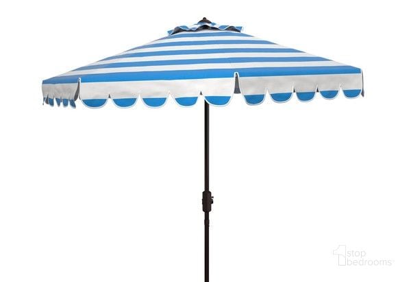 The appearance of Ramona 9Ft Crank Umbrella in Blue designed by Safavieh in the transitional interior design. This blue piece of furniture  was selected by 1StopBedrooms from Ramona Collection to add a touch of cosiness and style into your home. Sku: PAT8011P. Material: Metal. Product Type: Umbrella. Image1