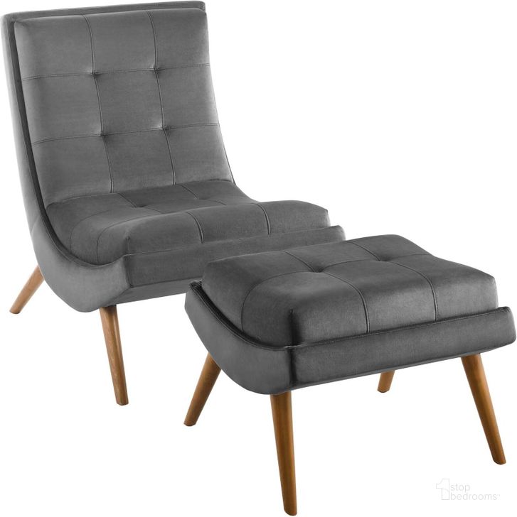 The appearance of Ramp Gray Upholstered Performance Velvet Lounge Chair and Ottoman Set designed by Modway in the modern / contemporary interior design. This gray velvet piece of furniture  was selected by 1StopBedrooms from Ramp Collection to add a touch of cosiness and style into your home. Sku: EEI-3487-GRY. Material: Wood. Product Type: Living Room Chair. Image1