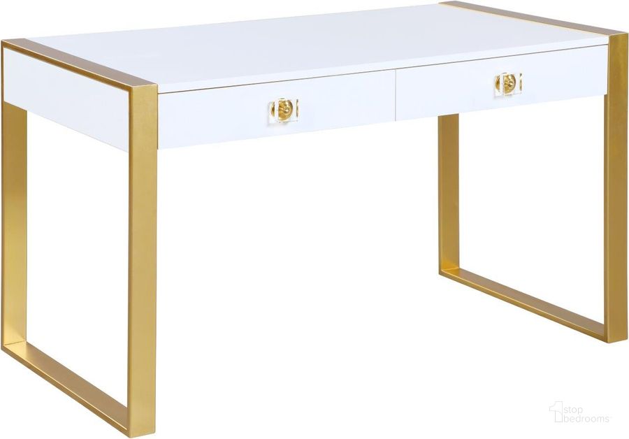 The appearance of Rangataua White and Gold Console Table designed by Furnique in the modern / contemporary interior design. This white and gold piece of furniture  was selected by 1StopBedrooms from Rangataua Collection to add a touch of cosiness and style into your home. Sku: 427-T. Material: Wood. Product Type: Desk. Image1