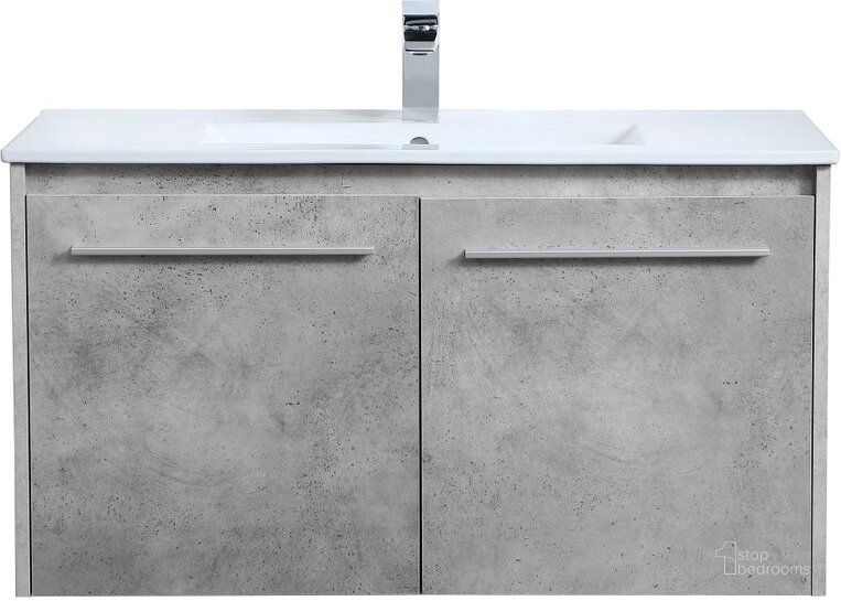 The appearance of Rasina 36 Inch Single Bathroom Floating Vanity In Concrete Grey designed by Elegant Lighting in the transitional interior design. This grey piece of furniture  was selected by 1StopBedrooms from Rasina Collection to add a touch of cosiness and style into your home. Sku: VF44036CG. Material: MDF. Product Type: Bathroom Vanity. Image1