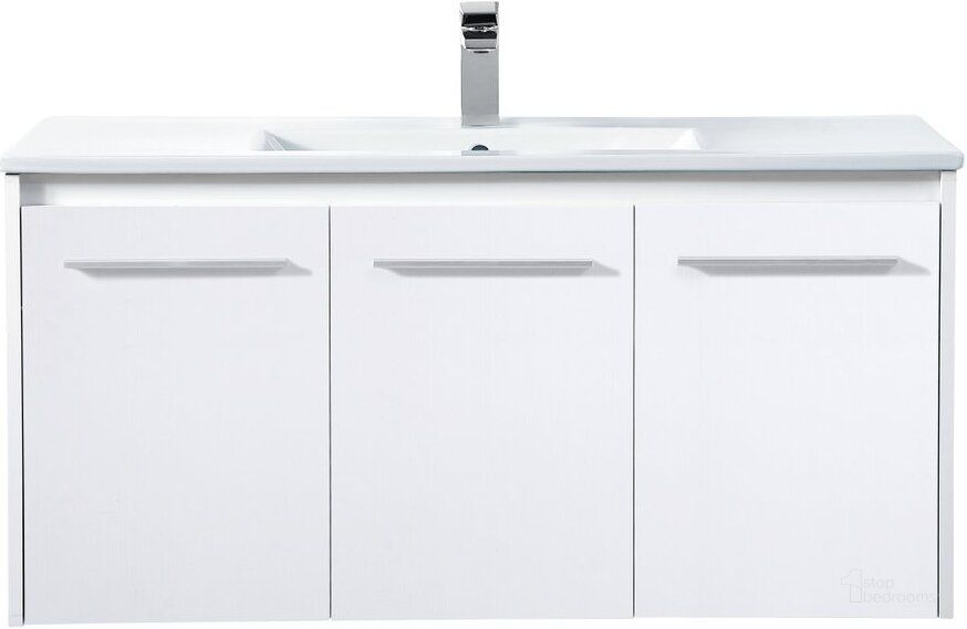 The appearance of Rasina 40 Inch Single Bathroom Floating Vanity In White designed by Elegant Lighting in the transitional interior design. This white piece of furniture  was selected by 1StopBedrooms from Rasina Collection to add a touch of cosiness and style into your home. Sku: VF44040WH. Material: MDF. Product Type: Bathroom Vanity. Image1
