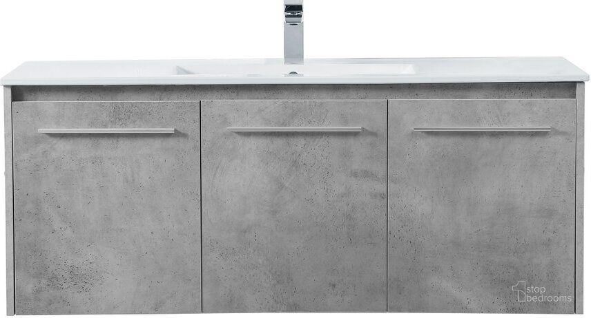The appearance of Rasina 48 Inch Single Bathroom Floating Vanity In Concrete Grey designed by Elegant Lighting in the transitional interior design. This grey piece of furniture  was selected by 1StopBedrooms from Rasina Collection to add a touch of cosiness and style into your home. Sku: VF44048CG. Material: MDF. Product Type: Bathroom Vanity. Image1