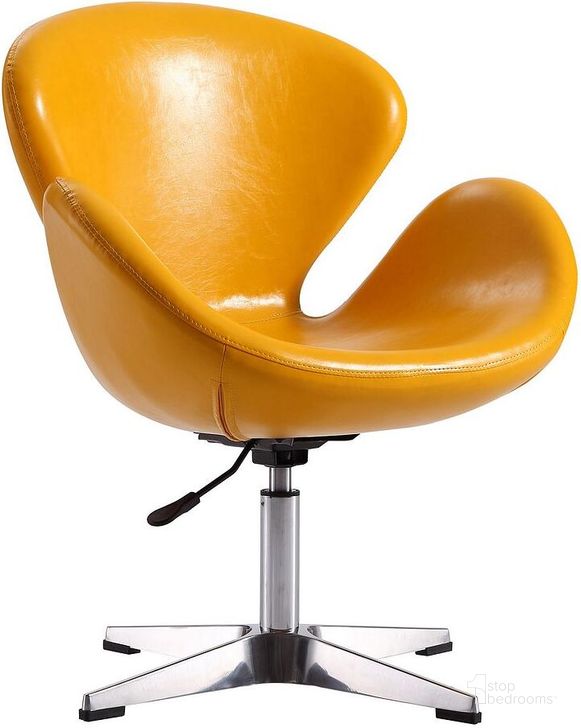 The appearance of Raspberry Faux Leather Adjustable Swivel Chair in Yellow and Polished Chrome designed by Manhattan Comfort in the modern / contemporary interior design. This yellow piece of furniture  was selected by 1StopBedrooms from Raspberry Collection to add a touch of cosiness and style into your home. Sku: AC038-YL. Material: Metal. Product Type: Swivel Chair. Image1
