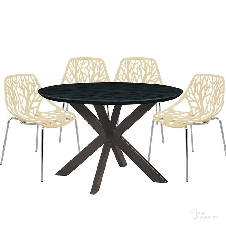 The appearance of Ravenna 5 Piece Metal Round Dining Set In Cream designed by LeisureMod in the transitional interior design. This cream piece of furniture  was selected by 1StopBedrooms from Ravenna Collection to add a touch of cosiness and style into your home. Sku: RTX47AC16CR4. Product Type: Dining Room Set. Material: MDF. Image1