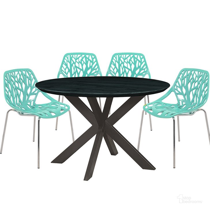 The appearance of Ravenna 5 Piece Metal Round Dining Set In Mint designed by LeisureMod in the transitional interior design. This mint piece of furniture  was selected by 1StopBedrooms from Ravenna Collection to add a touch of cosiness and style into your home. Sku: RTX47AC16MT4. Product Type: Dining Room Set. Material: MDF. Image1