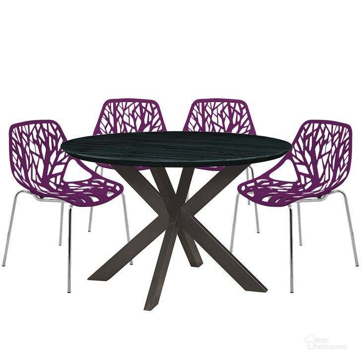 The appearance of Ravenna 5 Piece Metal Round Dining Set In Purple designed by LeisureMod in the transitional interior design. This purple piece of furniture  was selected by 1StopBedrooms from Ravenna Collection to add a touch of cosiness and style into your home. Sku: RTX47AC16PR4. Product Type: Dining Room Set. Material: MDF. Image1