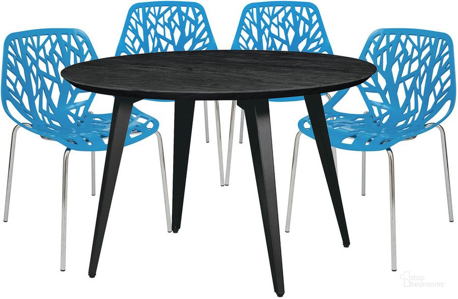 The appearance of Ravenna 5 Piece Round Dining Set In Blue designed by LeisureMod in the transitional interior design. This blue piece of furniture  was selected by 1StopBedrooms from Ravenna Collection to add a touch of cosiness and style into your home. Sku: RTM47AC16BU4. Product Type: Dining Room Set. Material: MDF. Image1