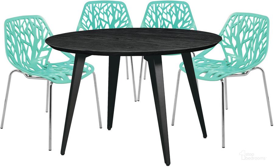 The appearance of Ravenna 5 Piece Round Dining Set In Mint designed by LeisureMod in the transitional interior design. This mint piece of furniture  was selected by 1StopBedrooms from Ravenna Collection to add a touch of cosiness and style into your home. Sku: RTM47AC16MT4. Product Type: Dining Room Set. Material: MDF. Image1