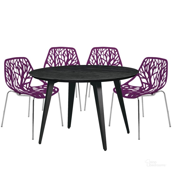 The appearance of Ravenna 5 Piece Round Dining Set In Purple designed by LeisureMod in the transitional interior design. This purple piece of furniture  was selected by 1StopBedrooms from Ravenna Collection to add a touch of cosiness and style into your home. Sku: RTM47AC16PR4. Product Type: Dining Room Set. Material: MDF. Image1
