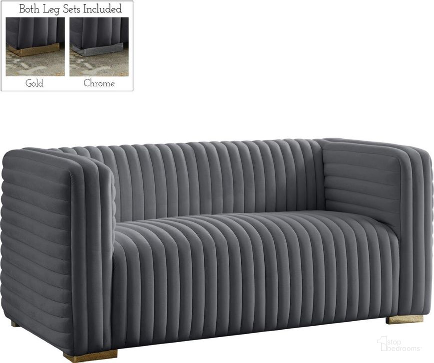 The appearance of Ravish Grey Velvet Loveseat designed by Meridian in the modern / contemporary interior design. This gray piece of furniture  was selected by 1StopBedrooms from Ravish Collection to add a touch of cosiness and style into your home. Sku: 640Grey-L. Product Type: Loveseat. Material: Velvet. Image1