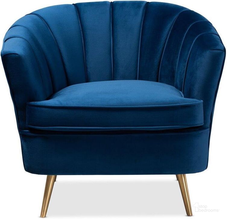 The appearance of Rayden Blue Chair designed by Luxe Linea in the glam interior design. This blue piece of furniture  was selected by 1StopBedrooms from Rayden Collection to add a touch of cosiness and style into your home. Sku: TSF-66161-Navy/Gold-CC. Material: Fabric. Product Type: Accent Chair. Image1