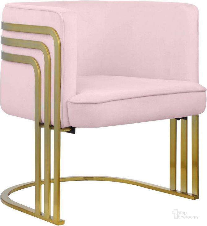 The appearance of Rays Pink Velvet Accent Chair designed by Meridian in the modern / contemporary interior design. This pink velvet piece of furniture  was selected by 1StopBedrooms from Rays Collection to add a touch of cosiness and style into your home. Sku: 533Pink. Product Type: Accent Chair. Material: Iron. Image1