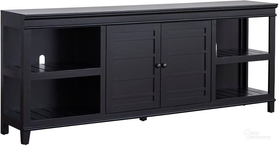 The appearance of Reagan 80 Inch Media Console In Raven designed by Progressive Furniture in the transitional interior design. This raven piece of furniture  was selected by 1StopBedrooms from Reagan Collection to add a touch of cosiness and style into your home. Sku: E733-80. Product Type: Entertainment Console. Material: Solid Pine. Image1