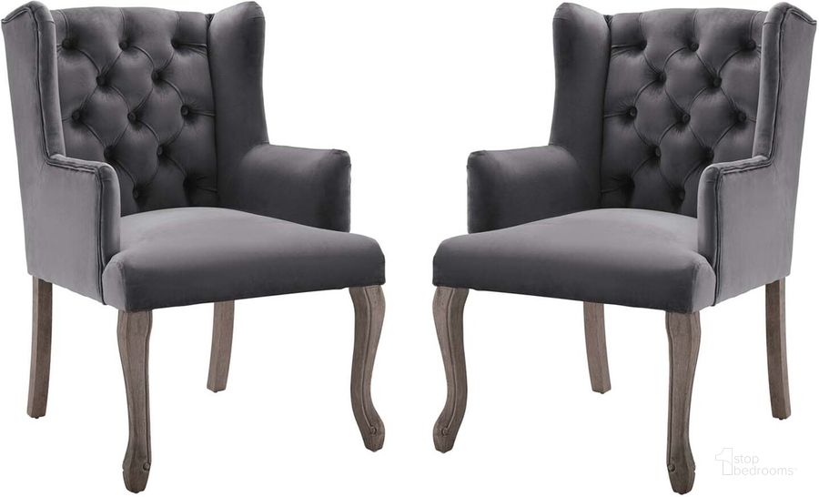 The appearance of Realm Armchair Performance Velvet Set of 2 EEI-4292-GRY designed by Modway in the modern / contemporary interior design. This gray piece of furniture  was selected by 1StopBedrooms from Realm Collection to add a touch of cosiness and style into your home. Sku: EEI-4292-GRY. Material: Wood. Product Type: Arm Chair. Image1