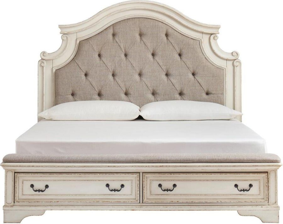 Realyn White Queen Upholstered Panel Bed With Bench Footboard by Ashley