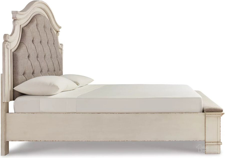 Realyn White King Upholstered Panel Bed With Bench Footboard by Ashley