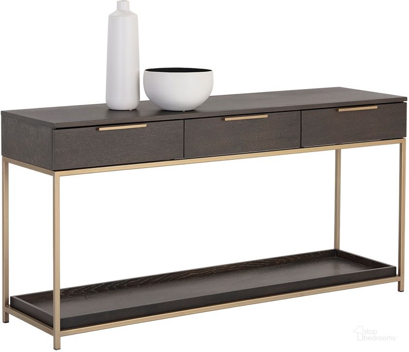 The appearance of Rebel Console Table - Gold - Charcoal Grey designed by Sunpan in the modern / contemporary interior design. This gray piece of furniture  was selected by 1StopBedrooms from Rebel Collection to add a touch of cosiness and style into your home. Sku: 105889. Material: Wood. Product Type: Console Table. Image1