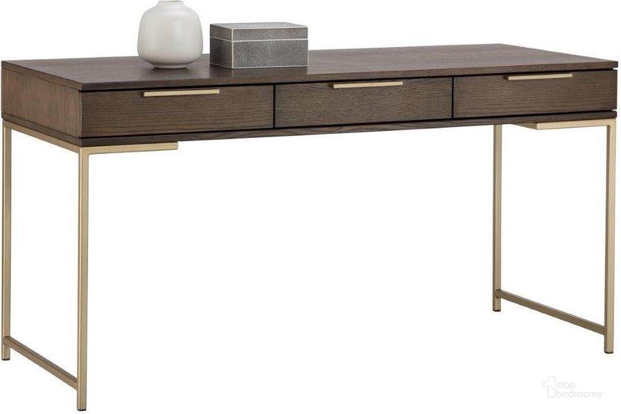 The appearance of Rebel Desk - Gold - Raw Umber designed by Sunpan in the modern / contemporary interior design. This brown piece of furniture  was selected by 1StopBedrooms from Artezia Collection to add a touch of cosiness and style into your home. Sku: 104610. Material: Wood. Product Type: Desk. Image1