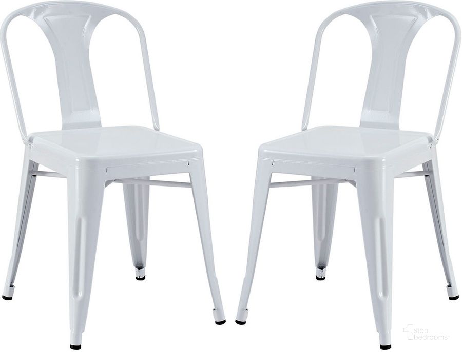 The appearance of Reception Dining Side Chair Set of 2 In White designed by Modway in the modern / contemporary interior design. This white piece of furniture  was selected by 1StopBedrooms from Reception Collection to add a touch of cosiness and style into your home. Sku: EEI-1301-WHI. Material: Metal. Product Type: Side Chair. Image1