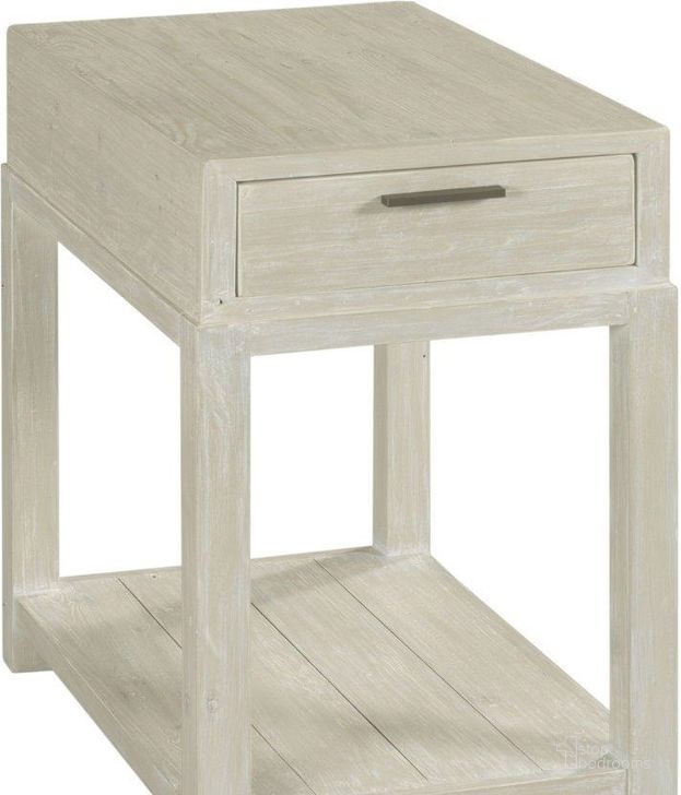 The appearance of Reclamation Place White Chairside Table designed by Hammary in the transitional interior design. This white piece of furniture  was selected by 1StopBedrooms from Reclamation Place Collection to add a touch of cosiness and style into your home. Sku: 523-923. Material: Wood. Product Type: Chairside Table.