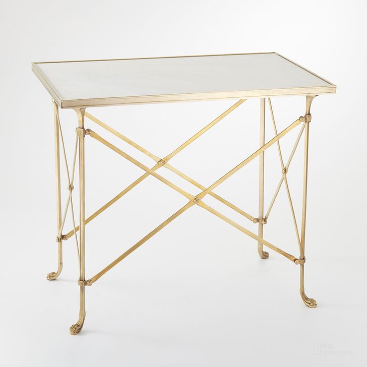 The appearance of Rectangular Directoire Table In Brass With White Marble designed by Global Views in the modern / contemporary interior design. This white piece of furniture  was selected by 1StopBedrooms from Rectangular Collection to add a touch of cosiness and style into your home. Sku: 8792. Material: Marble. Product Type: Table. Image1
