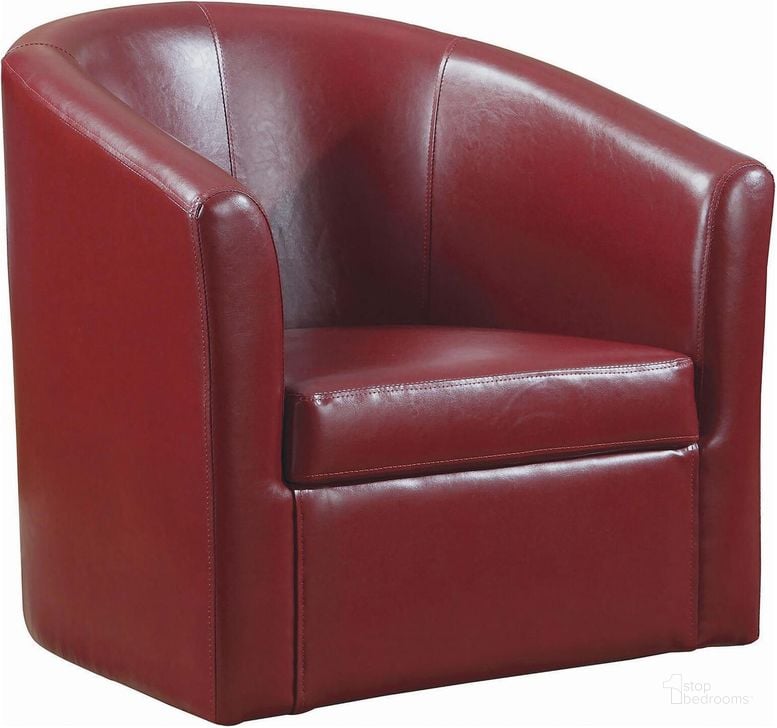 The appearance of Red Swivel Chair designed by Coaster in the transitional interior design. This red piece of furniture  was selected by 1StopBedrooms from  to add a touch of cosiness and style into your home. Sku: 902099. Product Type: Swivel Chair. Material: Vinyl. Image1