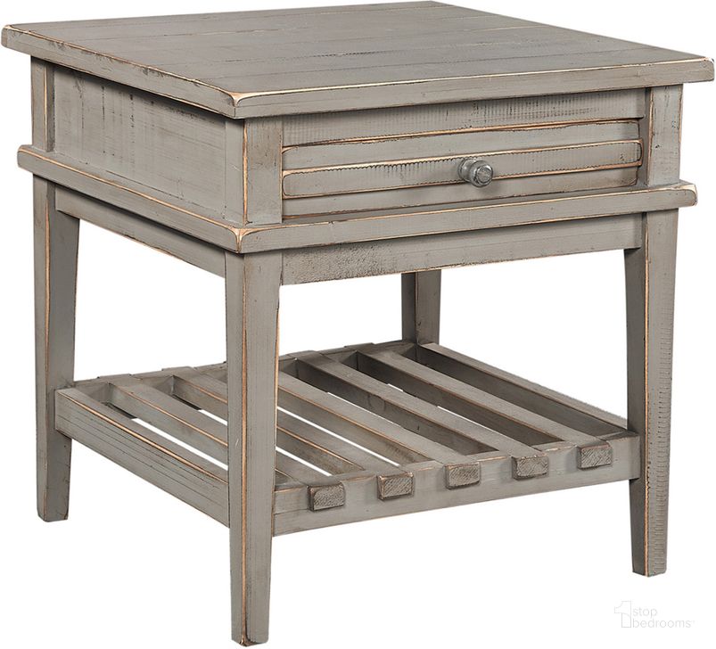 The appearance of Reeds Farm End Table In Grey designed by Aspenhome in the country / farmhouse interior design. This grey piece of furniture  was selected by 1StopBedrooms from Reeds Farm Collection to add a touch of cosiness and style into your home. Sku: I358-9140-WGY. Material: Wood. Product Type: End Table. Image1